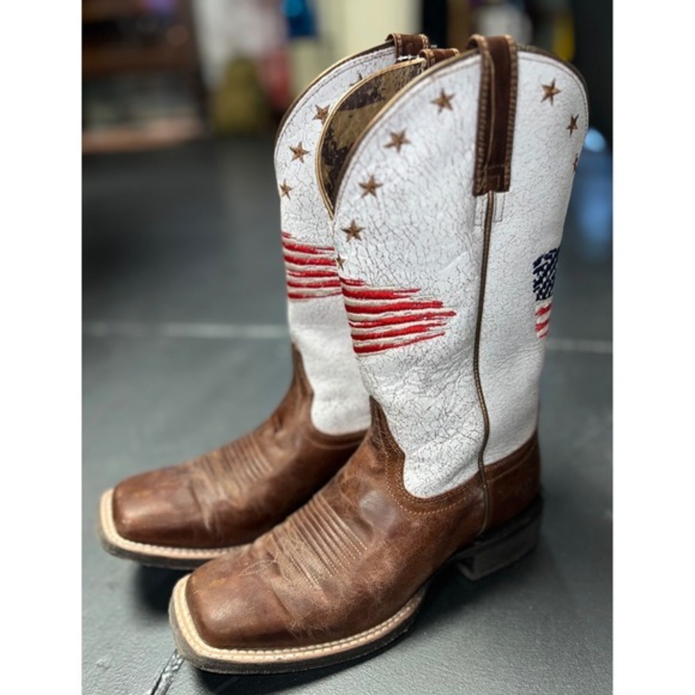 Ariat Circuit Patriot Brown White American Flag Western Boots Womens 8B - Picture 2 of 9